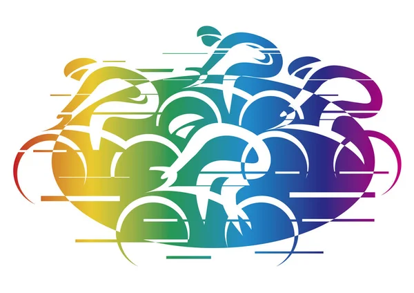 Cykelväg Racing Regnbågsfärgad Färgstark Abstrakt Stiliserad Illustration Cykling Konkurrens Isolerad — Stock vektor