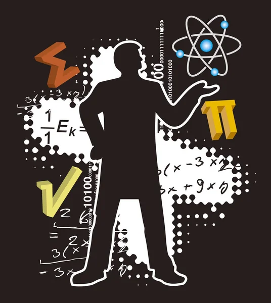 Insegnante Matematica Fisica Illustrazione Della Silhouette Maschile Con Simboli Matematici — Vettoriale Stock