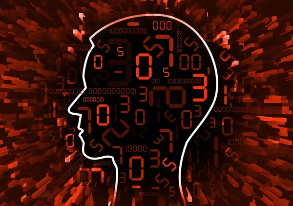 Human Head and stream of red digital numbers. Illustration of stylized male head with red numbers symbolizing business failure.