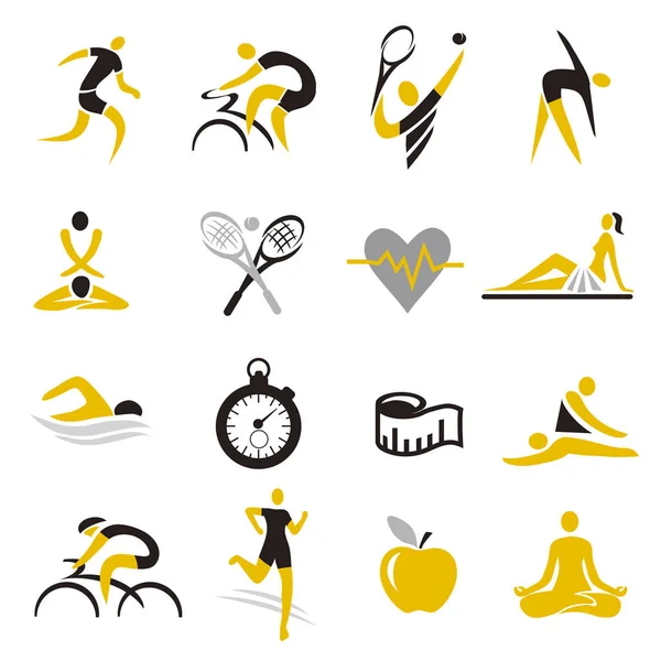 Gesunder Lebensstil Sport Bunte Symbole Sets Von Sexteen Gesundheitswesen Und — Stockvektor