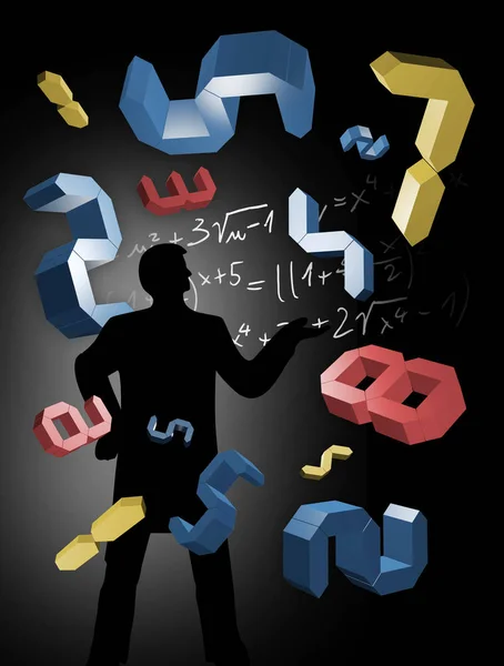 Matematika Tanár Matematikai Vizsga Matematikatanár Stilizált Sziluett Digitális Számokkal Kézzel — Stock Fotó