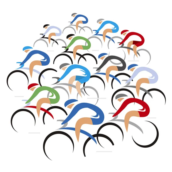 自転車レース 円の形をしたサイクリストのグループ サイクリング競技の様式化された図面 利用可能なベクトル — ストックベクタ