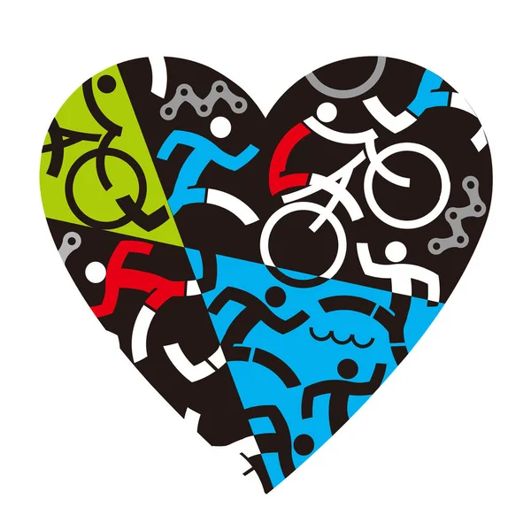 Люблю Триатлон Цветным Символом Сердца Триатлонистами Пловцами Бегунами Полезно Качестве — стоковый вектор