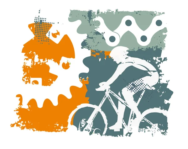 Cyclist Bicycle Parts Bacground Colorful Grunge Stylized Illustration Cyclist Bicycle — Stock Vector
