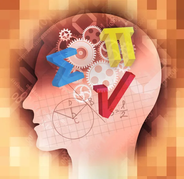 Mathematiker Hintergrund Der Ausbildung Männlich Stilisierte Kopfsilhouette Mit Mathematischen Symbolen — Stockfoto