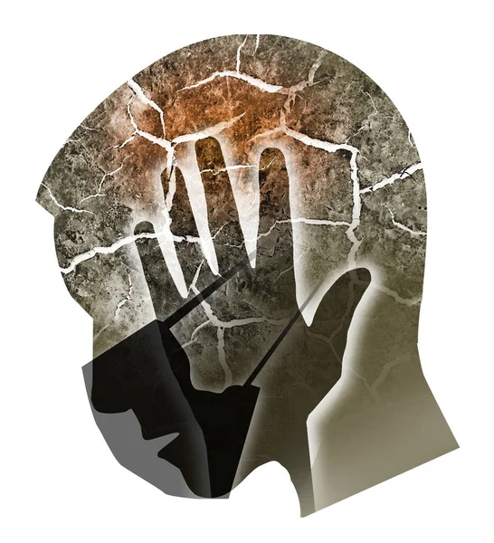 Πονοκέφαλος Καταθλιπτικός Άνθρωπος Μάσκα Προστασίας Ιών Στυλιζαρισμένη Ανδρική Σιλουέτα Κεφαλής — Φωτογραφία Αρχείου