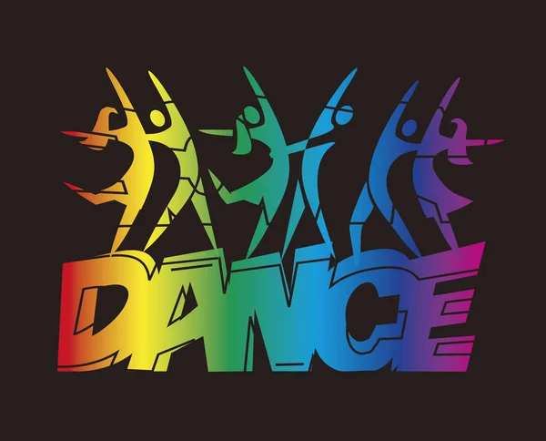 Dansande Par Grupp Dance Inskription Regnbågsfärgad Llustration Tre Dansande Par — Stock vektor