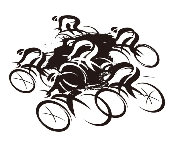Carrera Ciclista Toda Velocidad Expresivo Dibujo Negro Estilizado Ciclistas Carretera — Vector de stock