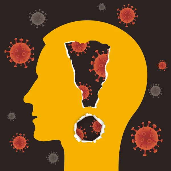 Bahaya Pandemi Coronavirus Siluet Kepala Laki Laki Kertas Robek Bergaya - Stok Vektor