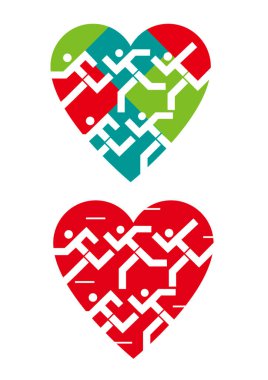 We love running, heart symbols.Stylized Illustrations of runners in heart icon. Vector available clipart