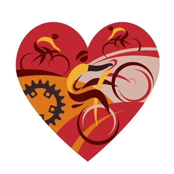 Обожаю Велоспорт Красочная Иллюстрация Символом Сердца Тремя Велосипедистами Вектор Доступен — стоковый вектор