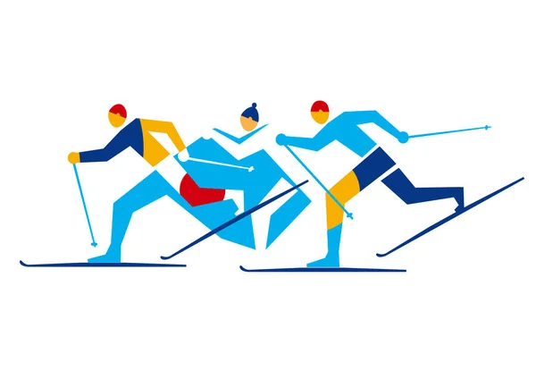 Ski Fond Compétition Illustration Trois Compétiteurs Ski Fond Vecteur Disponible — Image vectorielle