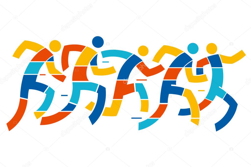 Running race, runners.Abstract Stylized illustration of five runners. Vector available.