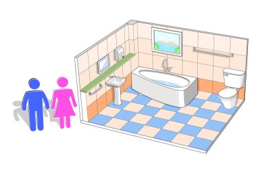 Modern banyo küvet, izometrik görünümü vektör çizim ile iç