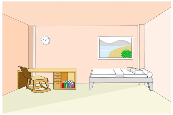 Interior Del Dormitorio Con Ilustración Vector Escritorio — Archivo Imágenes Vectoriales