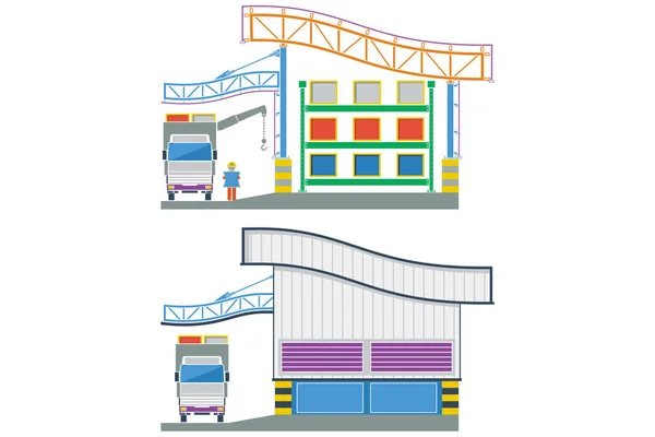 Factory Building Cross Section Warehouse Vector Illustration — Stock Vector