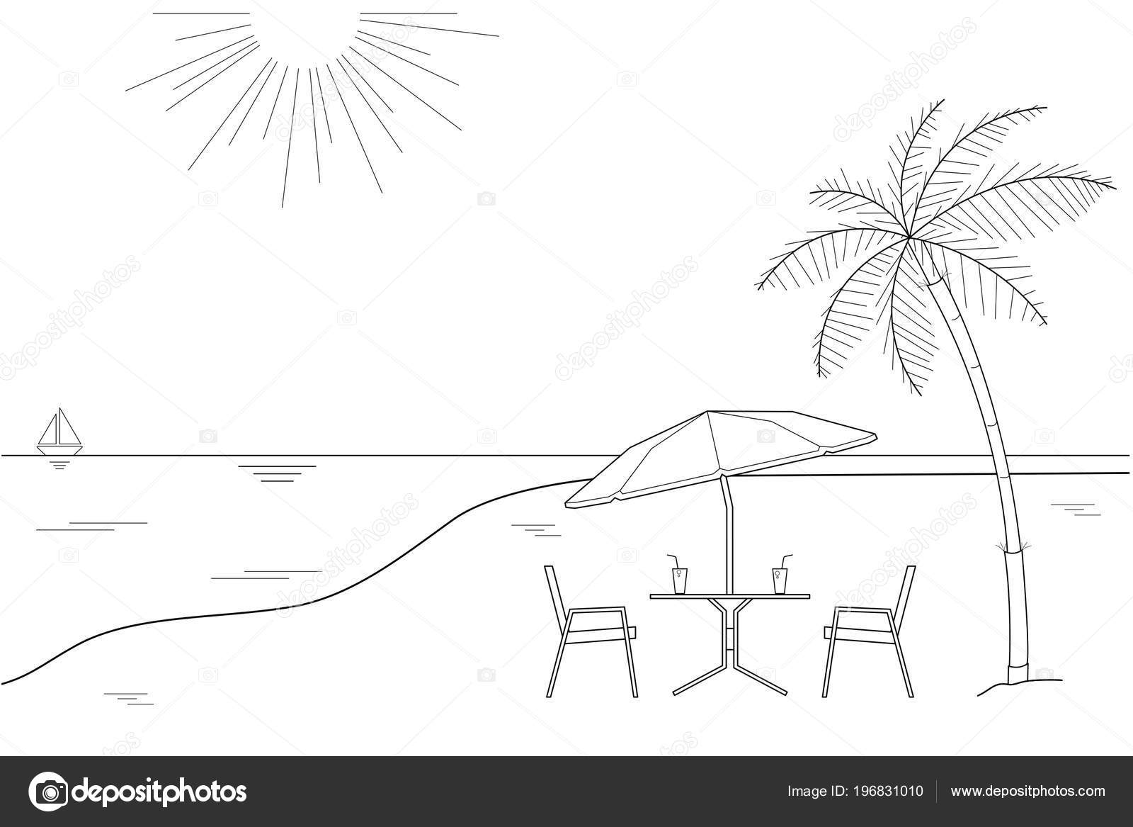 Contour Noir Blanc Dessin Parasol Plage Rayé Image