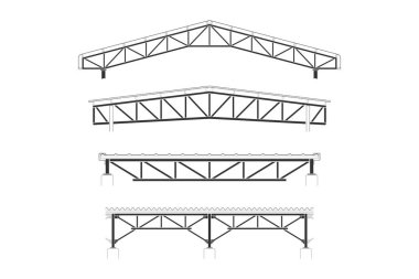 Bina, çatı çelik çerçeve kapak, katlı truss takımı, illüstrasyon vektör
