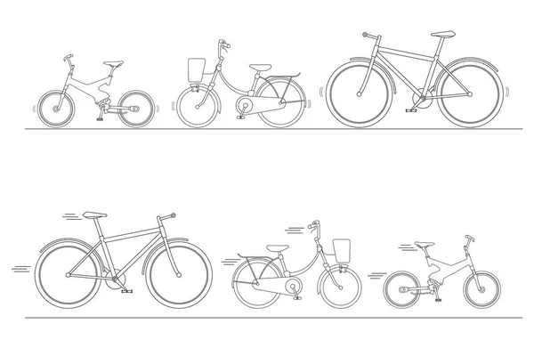 Bicicleta Conjunto Para Passeio Família Silhueta Bicicletas Isoladas Fundo Branco —  Vetores de Stock