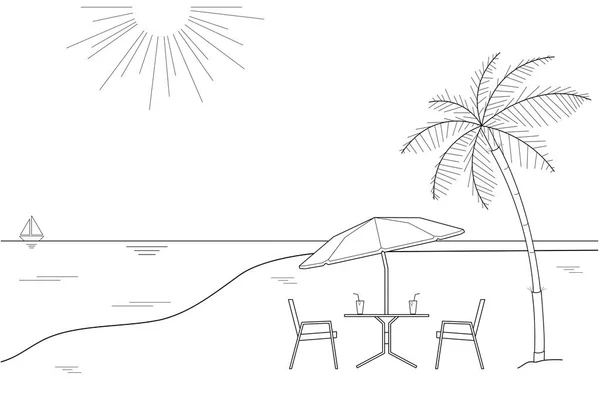 Dibujo Blanco Negro Paraguas Playa Rayas — Vector de stock