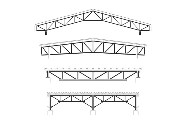 Dach Gebäude Stahlrahmen Abdeckung Dachstuhl Set Vektorillustration — Stockvektor