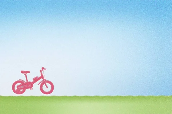 Drawing chalk of kid bicycle with blue sky background