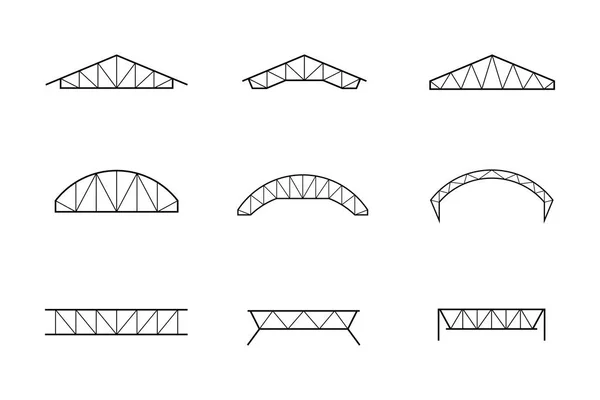 Silueta Střešní Ocelový Rám Sada Krovu Ikonu Vektorové Ilustrace — Stockový vektor