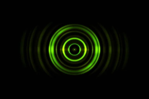 Ondes Sonores Oscillant Lumière Verte Avec Cercle Spin Fond Abstrait — Photo