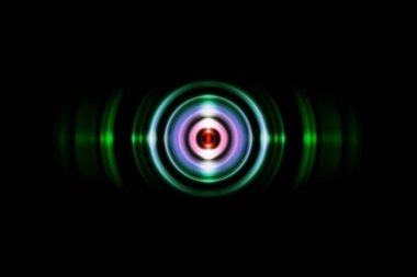 Ses dalgaları yeşil ışık, teknolojik altyapı salınımı ile soyut kırmızı halka