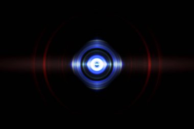 Soyut ışık mavi daire kırmızı ses dalgaları salınan, teknolojik altyapı ile