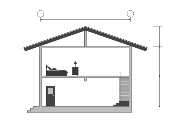 Sezione Trasversale Della Costruzione Moderna Della Casa Silhouette Con Stanza — Vettoriale Stock