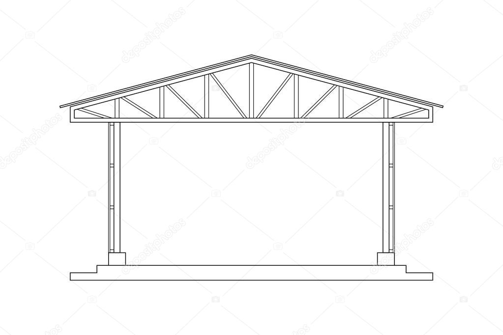 Abstract outline drawing, space frame structure of warehouse vector illustration