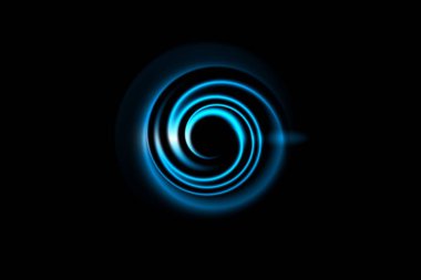 Siyah arka plan üzerinde açık spiral ile soyut mavi daire