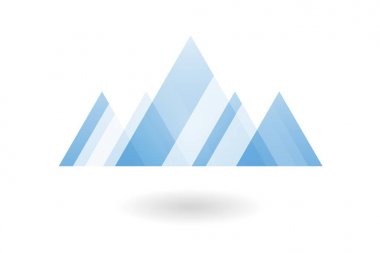 Soyut geometrik desen, mavi örtüşen üçgen dağ logosu