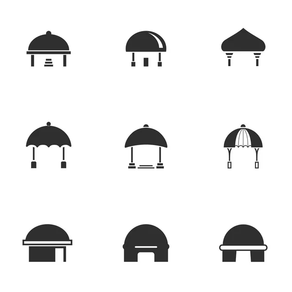 Conjunto Icono Casa Cúpula Blanco Negro Con Carpa Estilo Moderno — Vector de stock