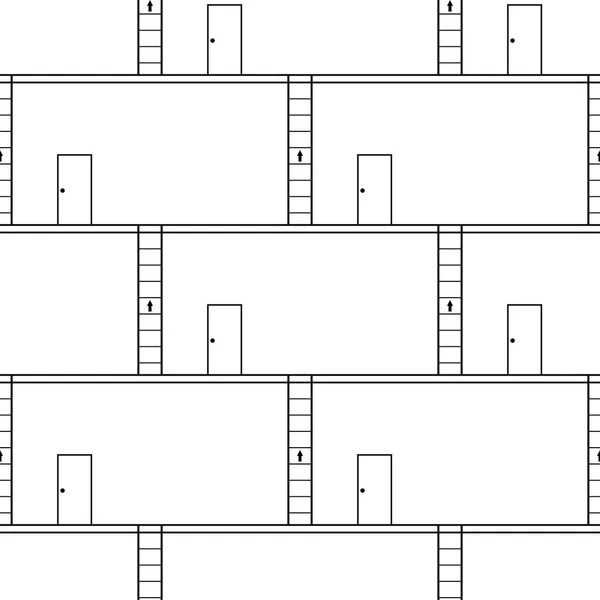 シームレスなパターン 白い背景に出口ドア付き黒い階段 ベクトルイラスト — ストックベクタ