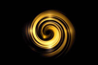 Siyah gökyüzü arka plan üzerinde ışık etkisi ile parlayan altın bulut spiral