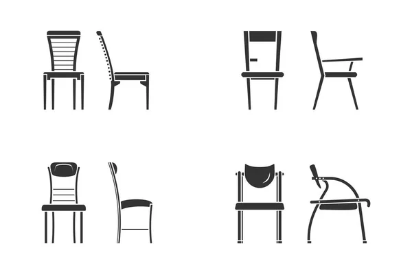 Conjunto Iconos Silla Blanco Negro Para Diseño Interiores Vista Frontal — Archivo Imágenes Vectoriales