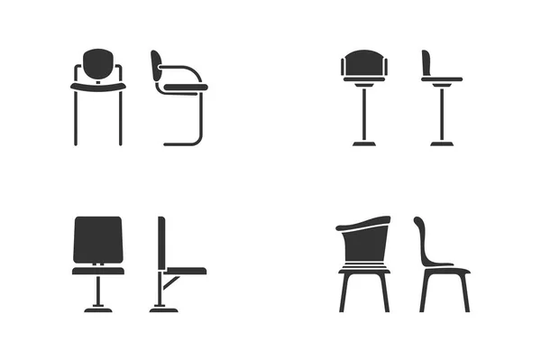 Sada Abstraktních Ikon Černých Bílých Židlí Pro Kancelářskou Místnost Čelní — Stockový vektor