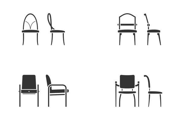 Sada Abstraktních Ikon Černých Bílých Židlí Pro Lobby Čelní Pohled — Stockový vektor