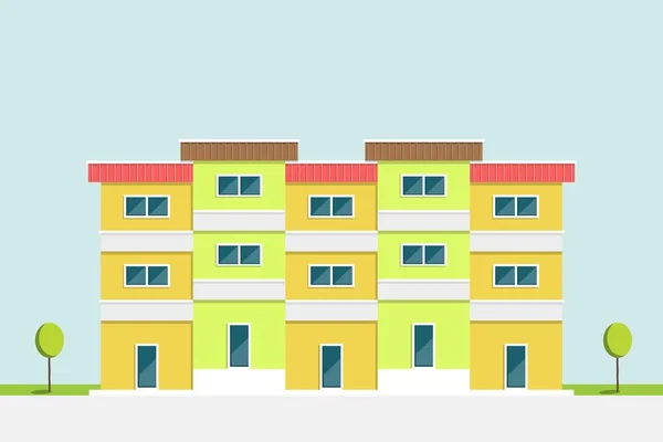 Flat Design Zöld Sárga Apartman Épület Ázsiai Stílusban Tiszta Kék — Stock Vector