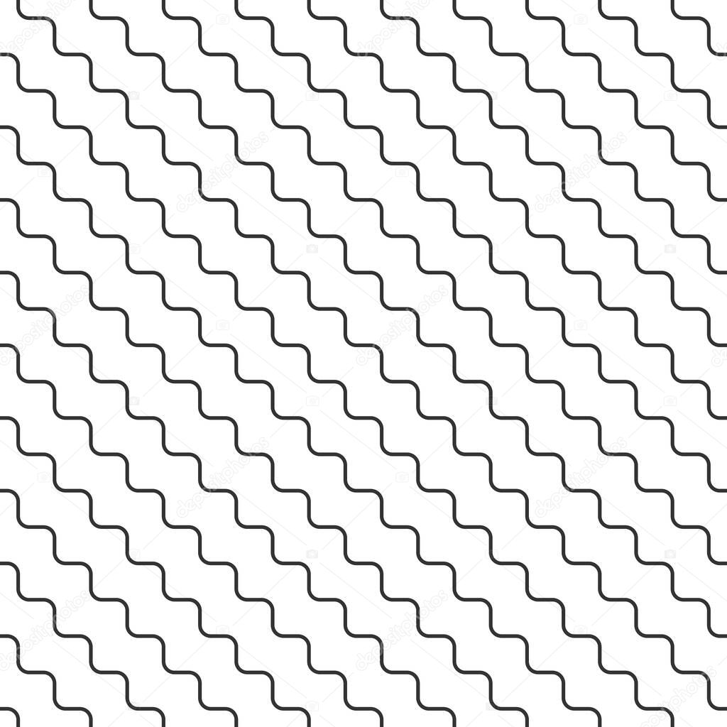 Abstract seamless wavy pattern, black and white tile roof. Design geometric texture for print. Linear style, vector illustration
