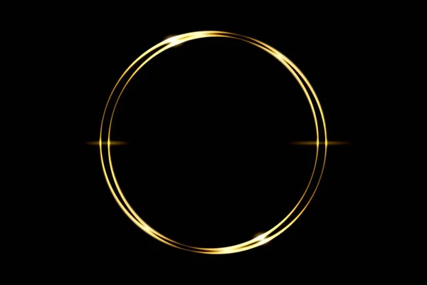 Glowing Gold Circle Ring Light Effect Black Backdrop Abstract Background — Stock Photo, Image