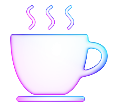 Sıcak buharlı üç boyutlu cam şekillendirme kahve fincanı. İçecek, kafe ve rahatlama için en az parlak içecek simgesi