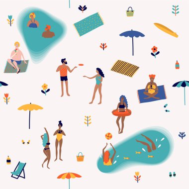 Karikatür kişi ile yaz Dikişsiz desen