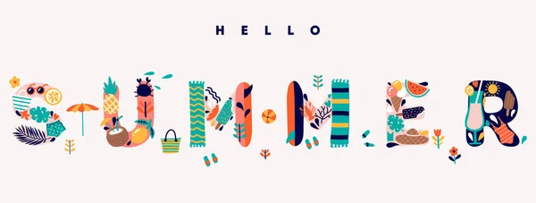 Schattige Hello Zomer Belettering Illustratie — Stockvector