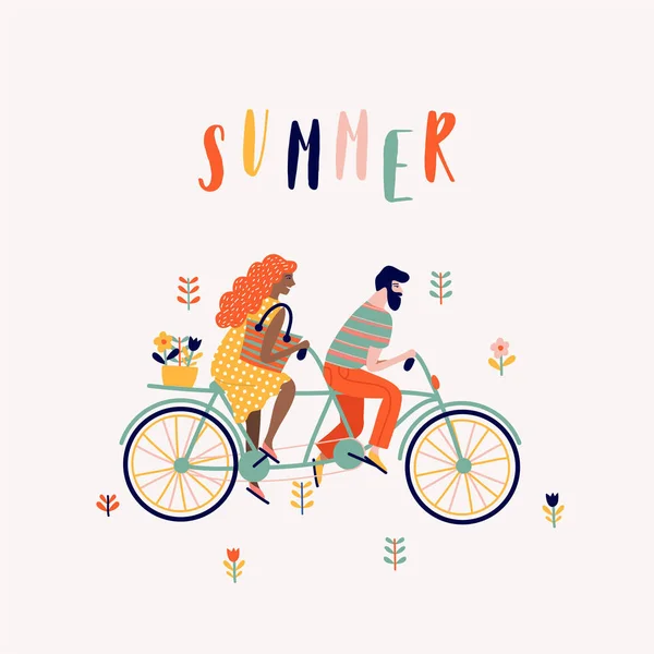 Bicicleta Tandem Verão Com Ilustração Desenhos Animados Casal —  Vetores de Stock
