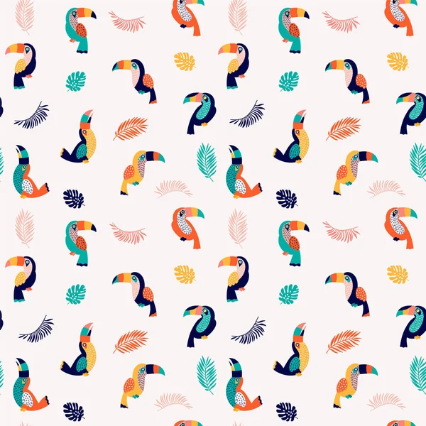 Summer Paradise Toucan Vecteur Motif Sans Couture — Image vectorielle