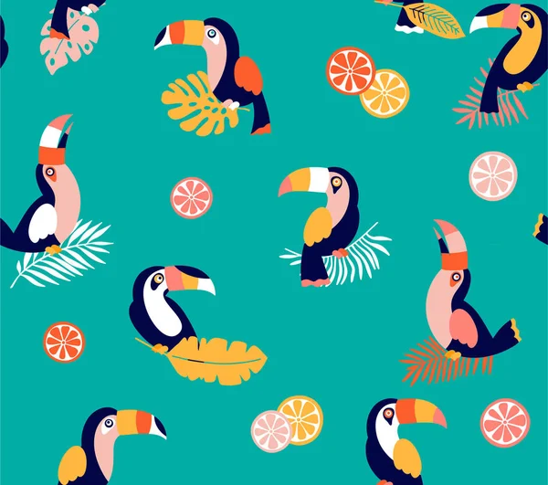 Summer Paradise Toucan Vecteur Motif Sans Couture — Image vectorielle