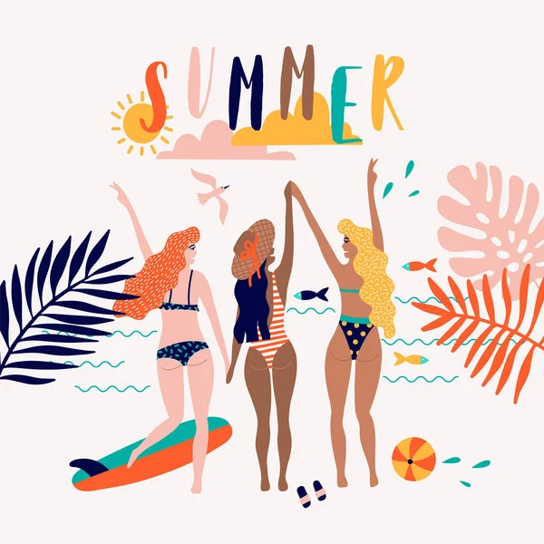 Zomer Pop Art Afbeelding Met Tropisch Strand Typografische Vectorillustratie — Stockvector